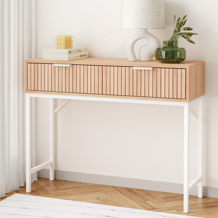 Melamine MDF Console Table with Fluted Design-Furniture > Living Room > Side Tables-Nomica Living