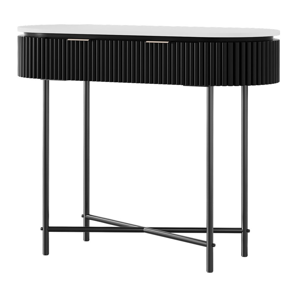 Paulownia Wood Reeded Console Table with Metal Base-Furniture > Living Room > Side Tables-Nomica Living