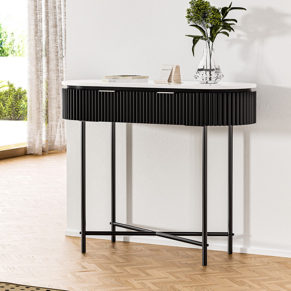 Paulownia Wood Reeded Console Table with Metal Base-Furniture > Living Room > Side Tables-Nomica Living