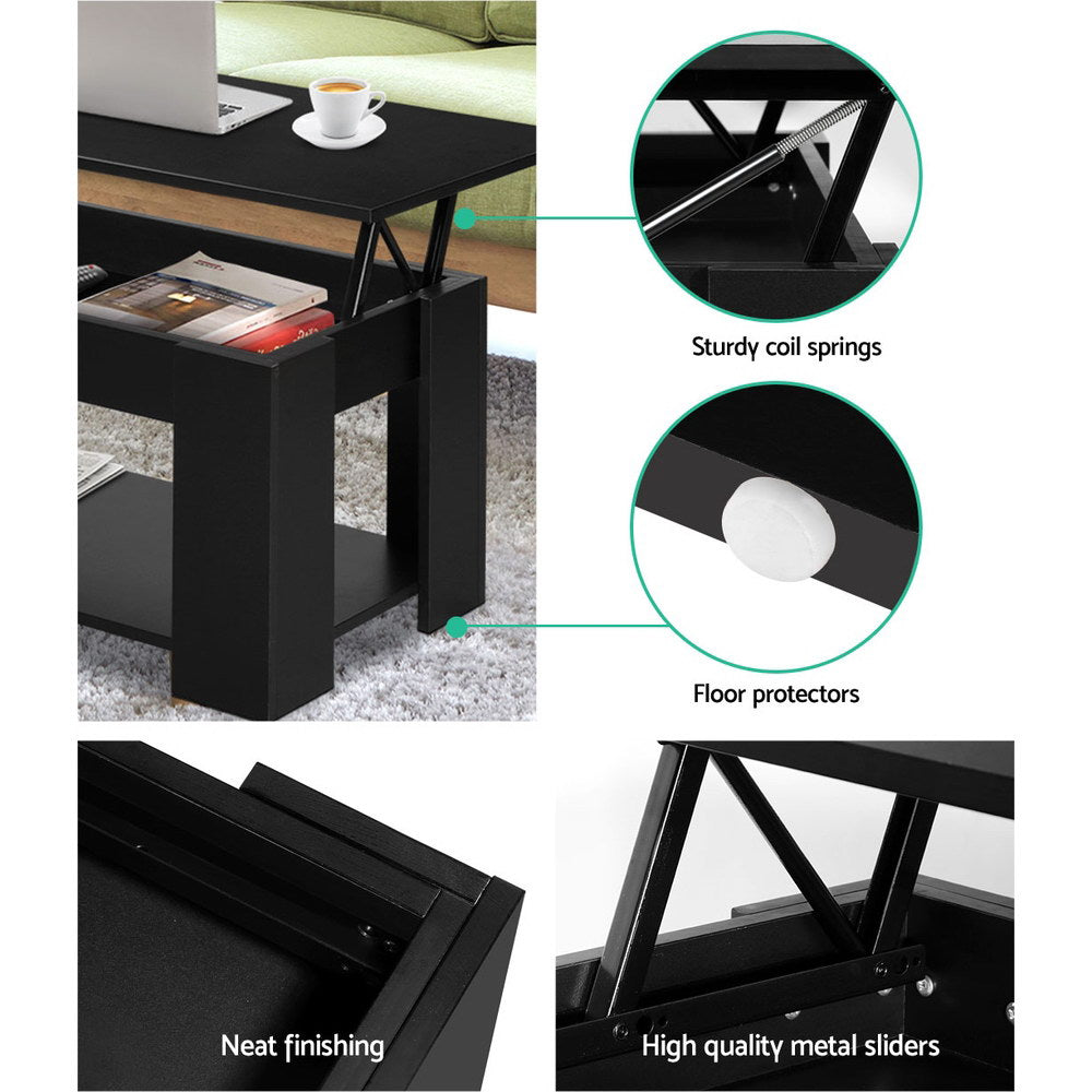 Black Lift-Top Coffee Table with Storage-Furniture > Living Room > Coffee Tables-Nomica Living