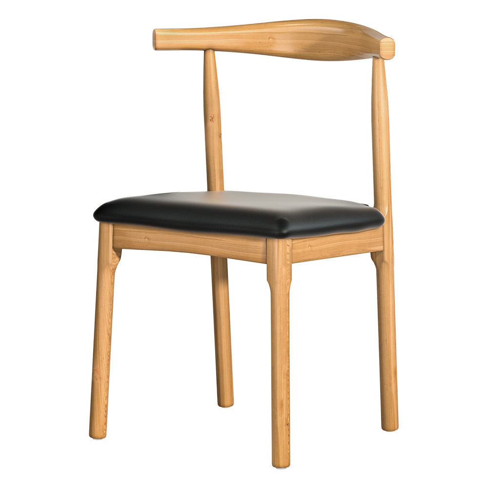 Rubber Wood Dining Chair with Black Leather Seat