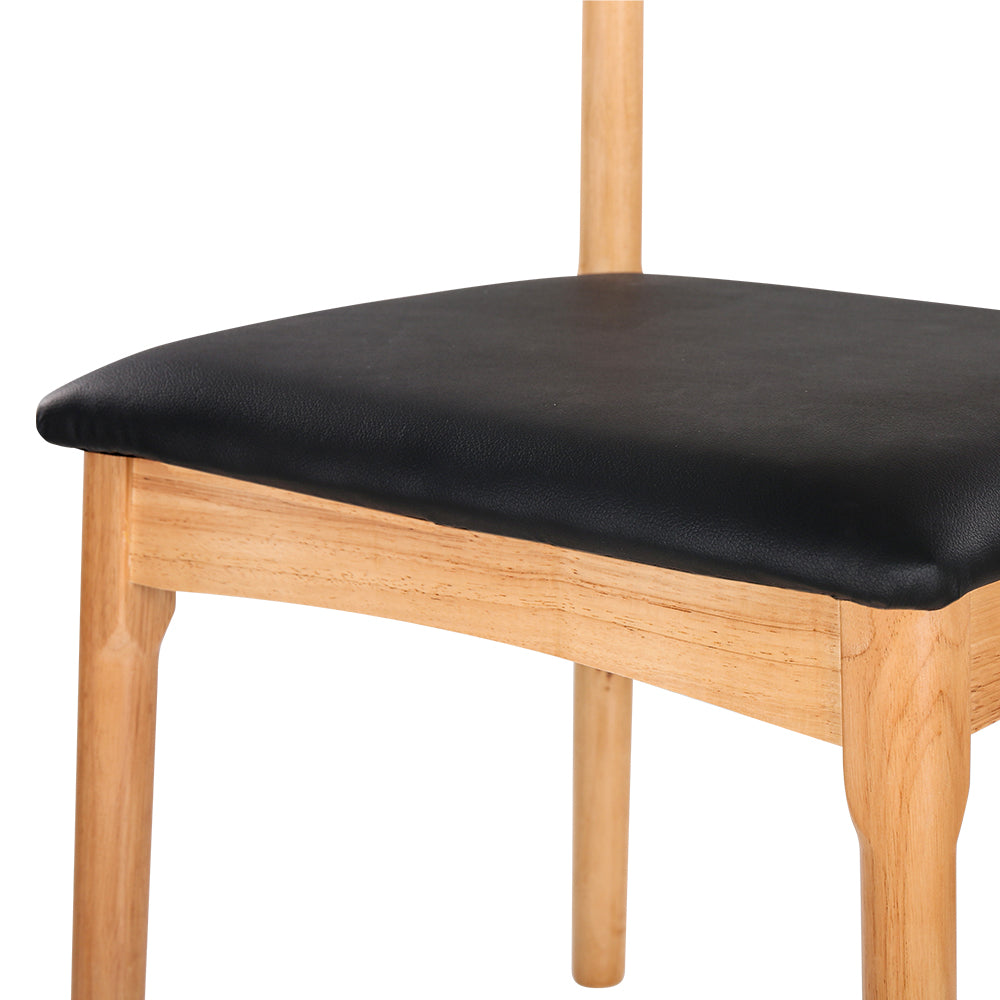 Rubber Wood Dining Chair with Black Leather Seat