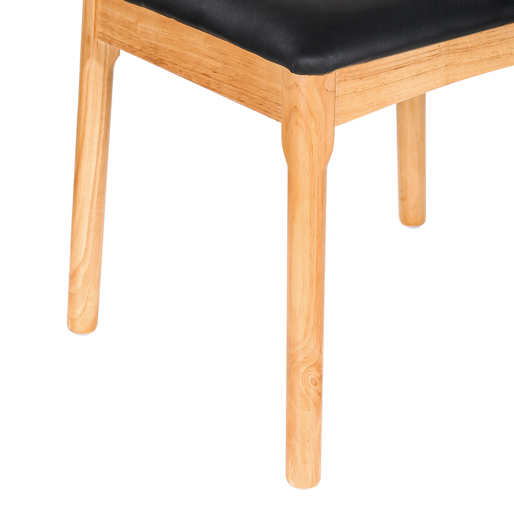 Rubber Wood Dining Chair with Black Leather Seat