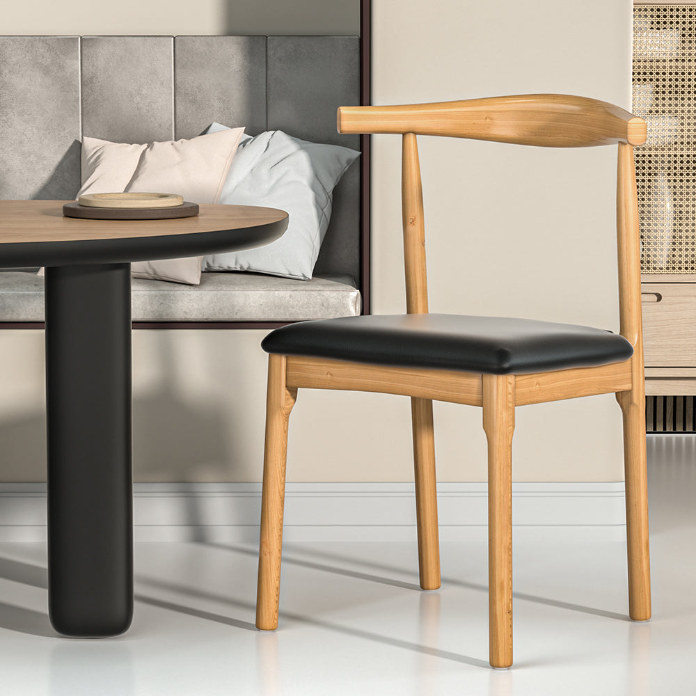 Rubber Wood Dining Chair with Black Leather Seat