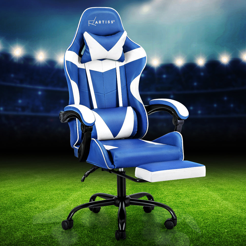 Artiss Ergonomic Gaming Chair - Blue and White-Furniture > Office > Office & Desk Chairs-Nomica Living