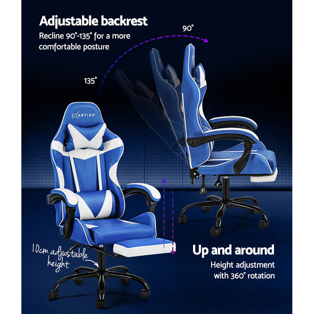 Artiss Ergonomic Gaming Chair - Blue and White-Furniture > Office > Office & Desk Chairs-Nomica Living