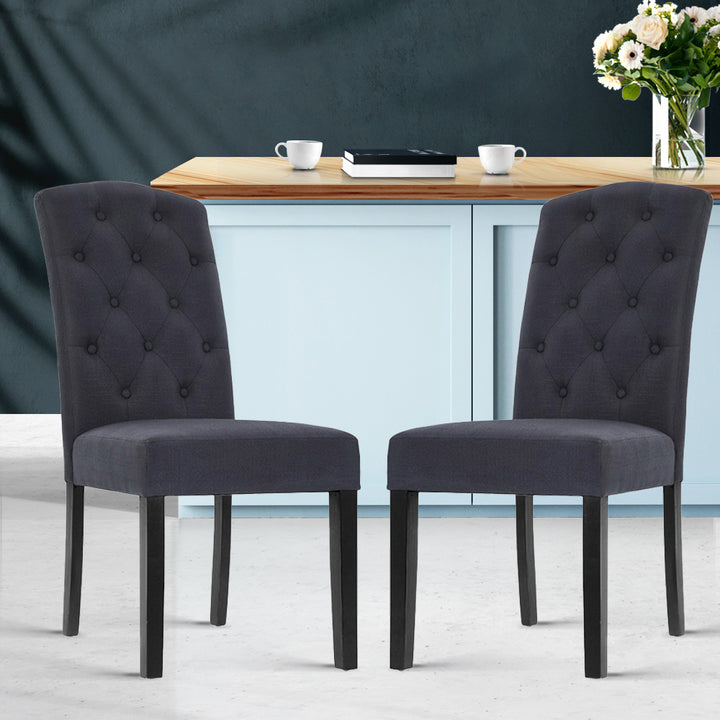 Dark Grey Linen Parsons Dining Chairs (Set of 2)