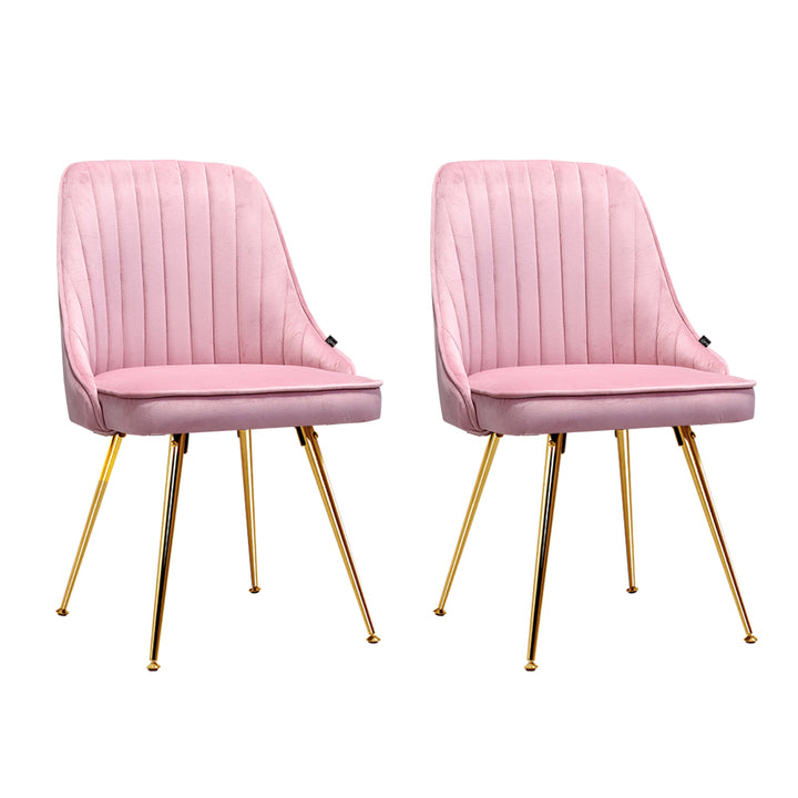 Pink Velvet Channel Tufted Dining Chairs (Set of 2)