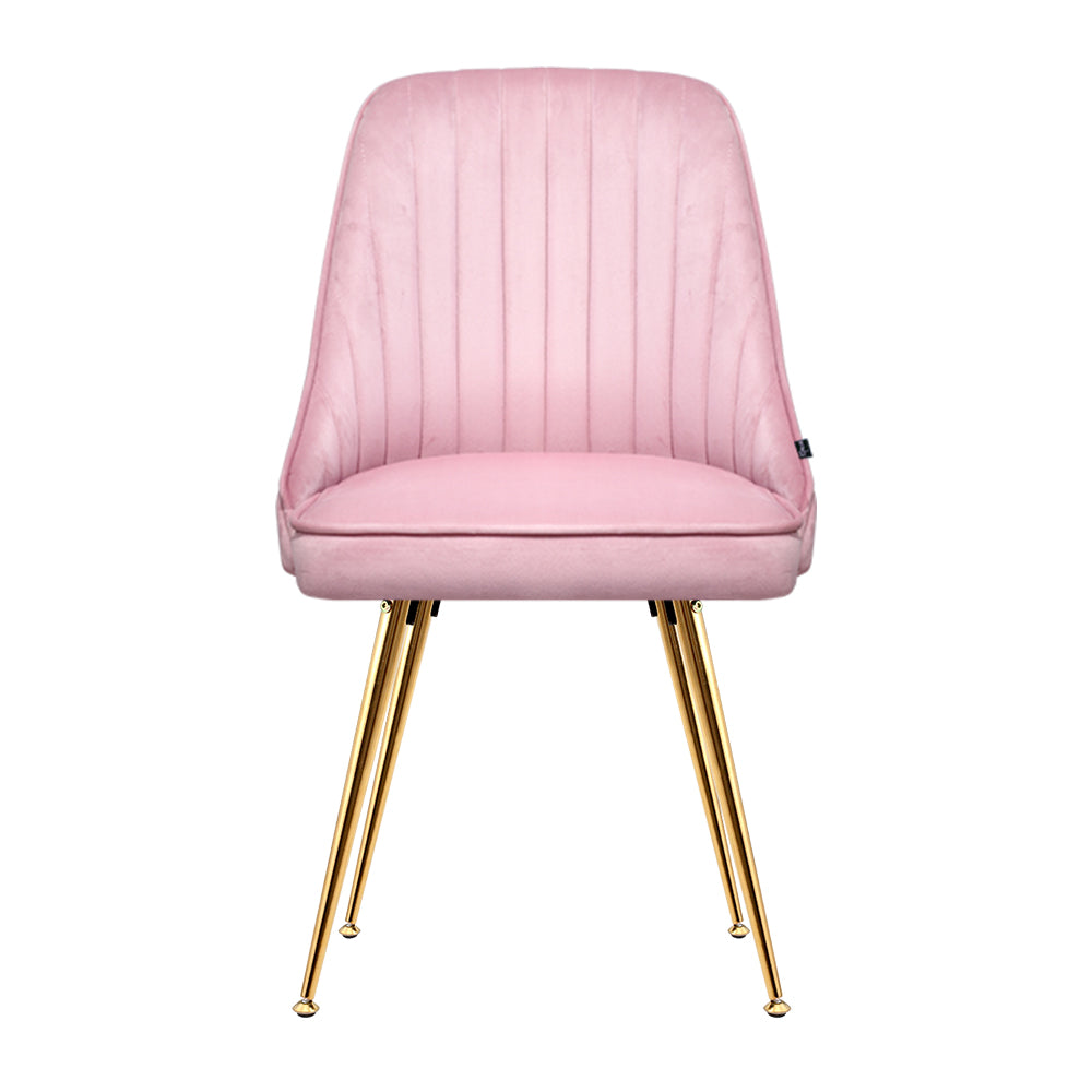 Pink Velvet Channel Tufted Dining Chairs (Set of 2)