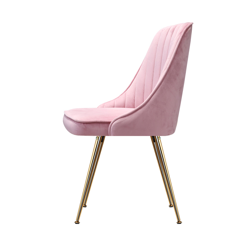 Pink Velvet Channel Tufted Dining Chairs (Set of 2)