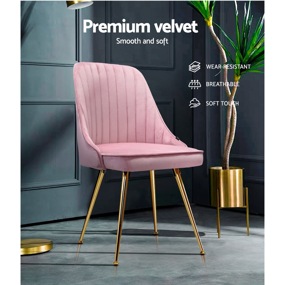 Pink Velvet Channel Tufted Dining Chairs (Set of 2)