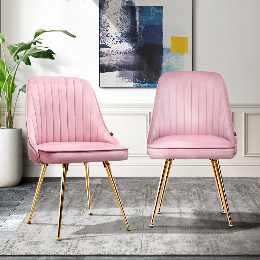 Pink Velvet Channel Tufted Dining Chairs (Set of 2)