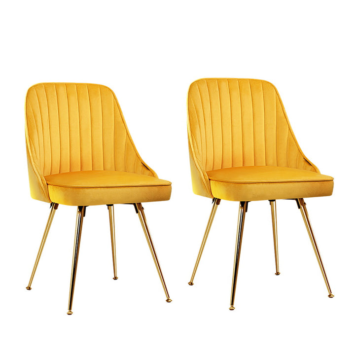 Yellow Velvet Channel Tufted Dining Chairs (Set of 2)