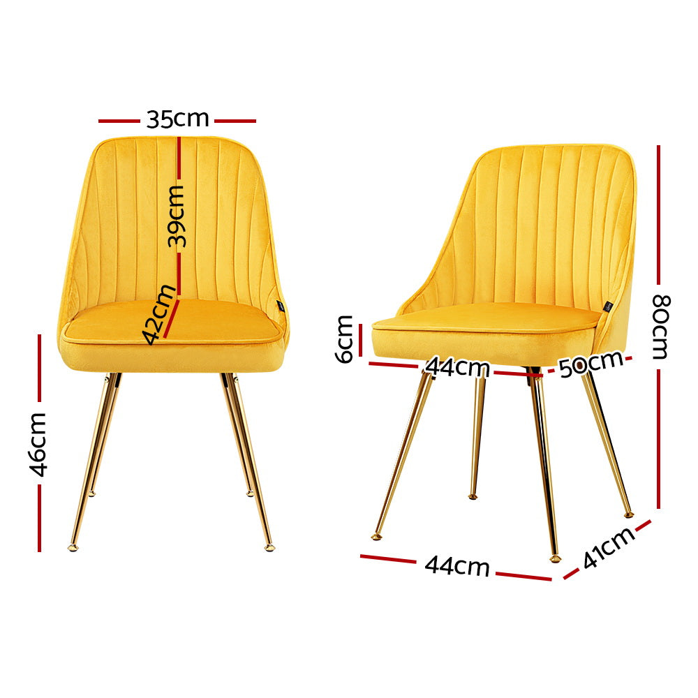 Yellow Velvet Channel Tufted Dining Chairs (Set of 2)