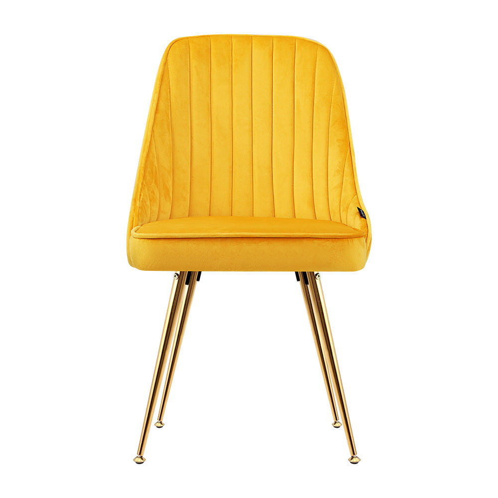 Yellow Velvet Channel Tufted Dining Chairs (Set of 2)