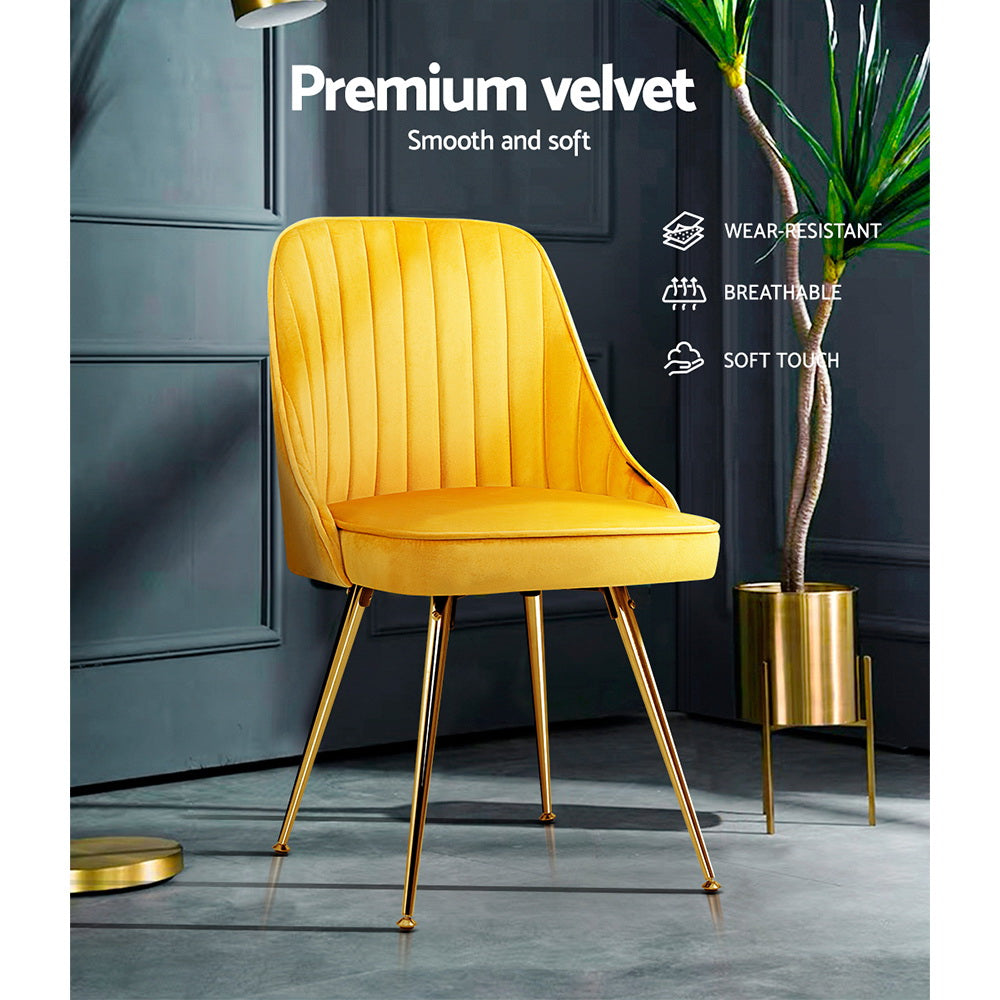 Yellow Velvet Channel Tufted Dining Chairs (Set of 2)