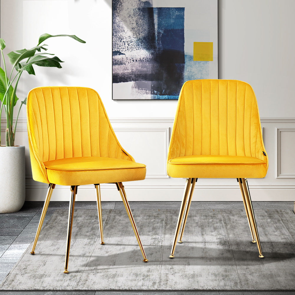 Yellow Velvet Channel Tufted Dining Chairs (Set of 2)