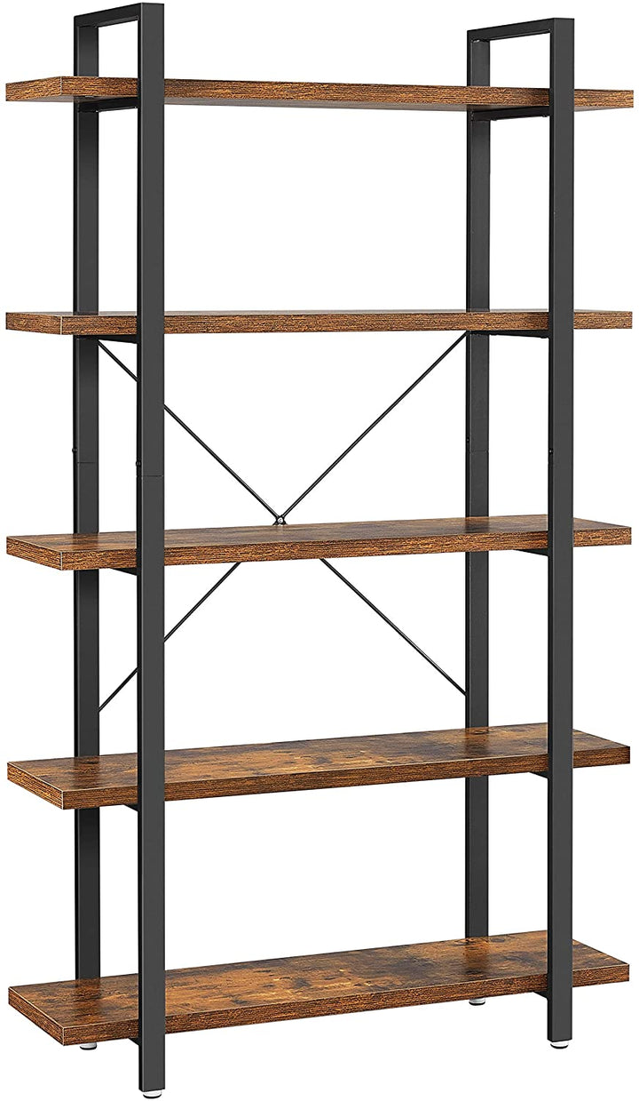 5-Tier Industrial Bookcase – Rustic Brown and Black Stable Bookshelf