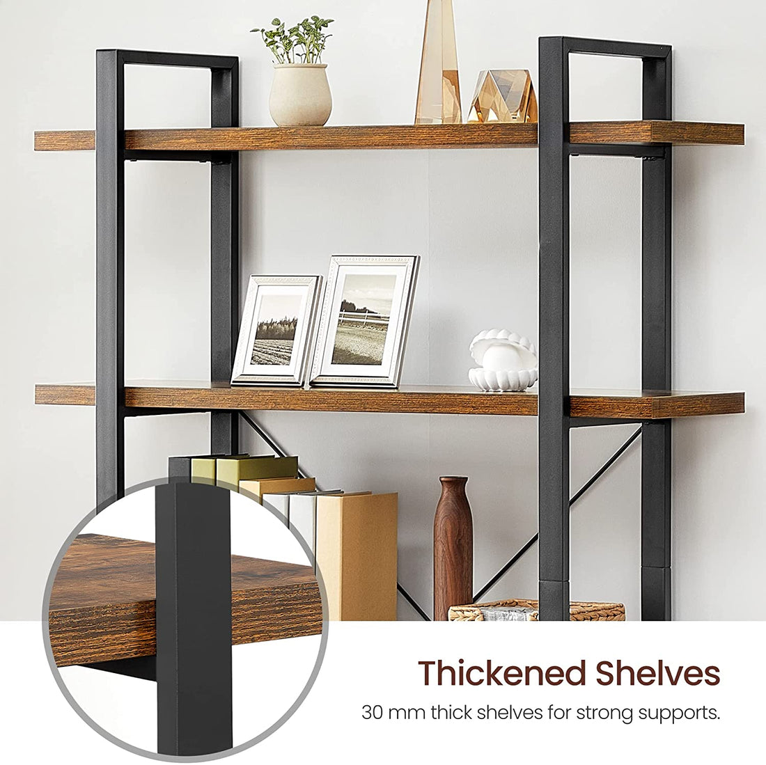 5-Tier Industrial Bookcase – Rustic Brown and Black Stable Bookshelf