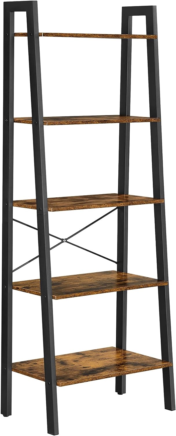 Rustic Brown 5-Tier Industrial Bookcase for Home and Office Storage