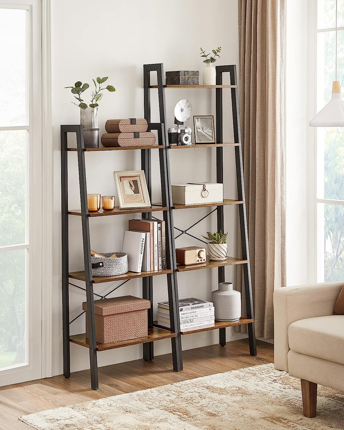 Rustic Brown 5-Tier Industrial Bookcase for Home and Office Storage