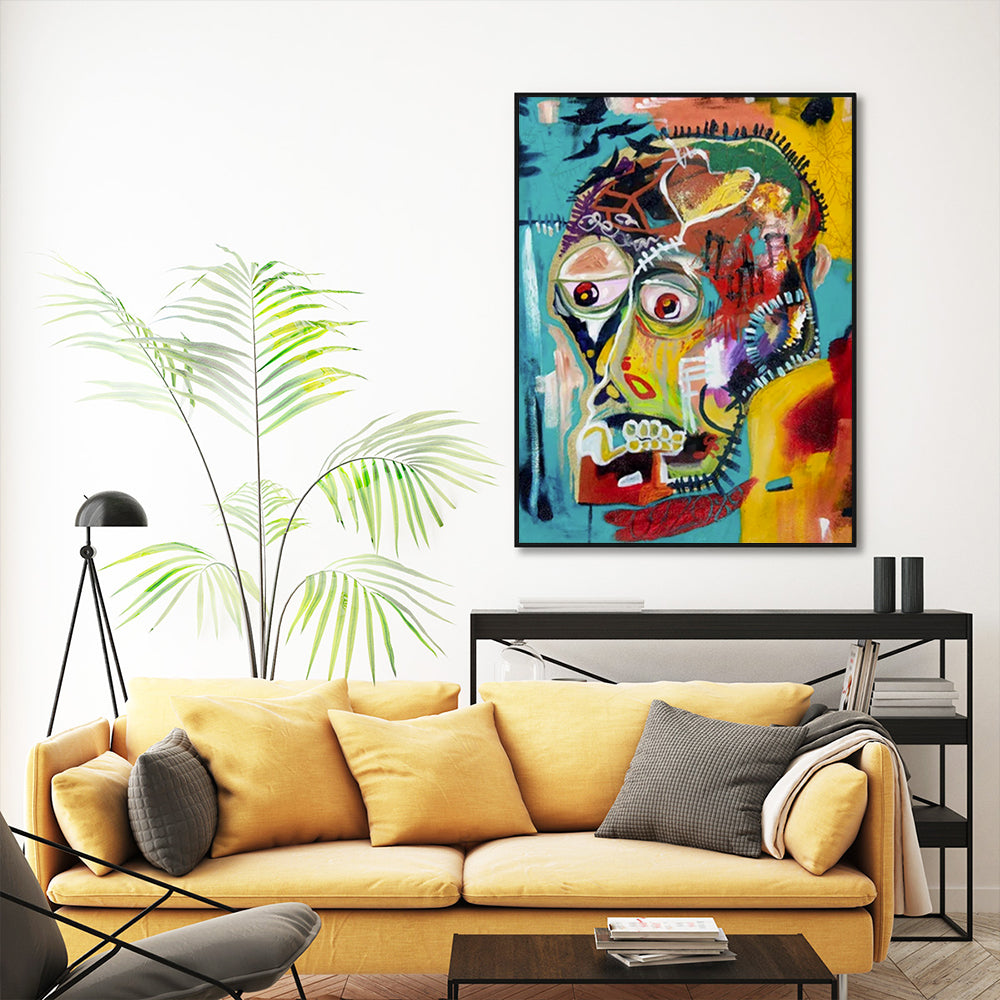 Pop Art Head Wall Art – 70cm x 100cm Black Frame Canvas