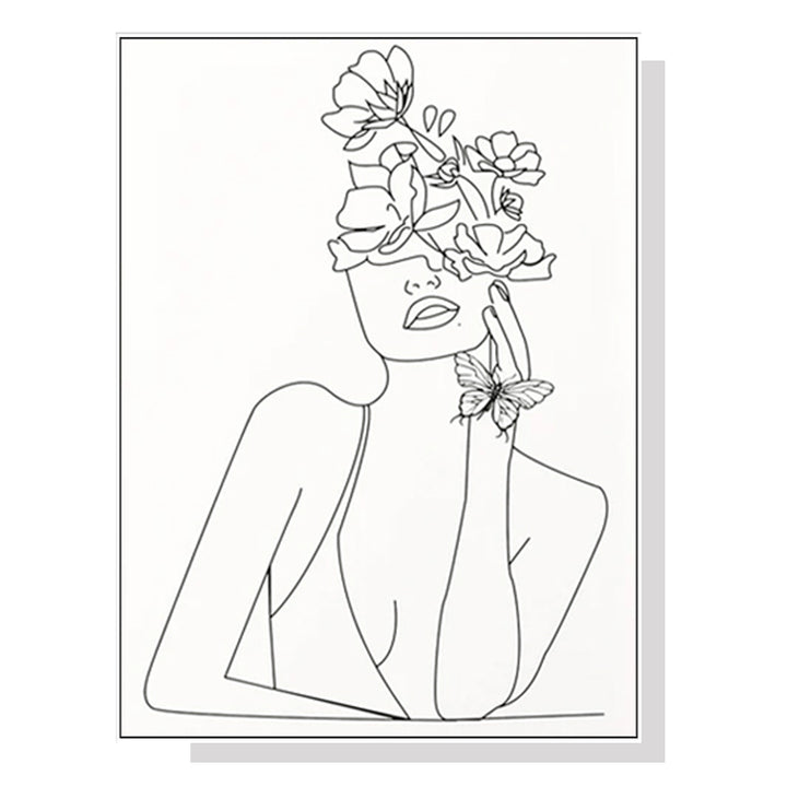 Line Art Girl Wall Art – 80x120cm White Frame Canvas