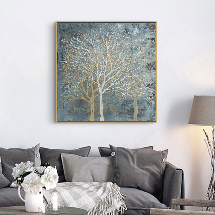 Forest in the Twilight Trees Wall Art – 100cm x 100cm Gold Frame Canvas