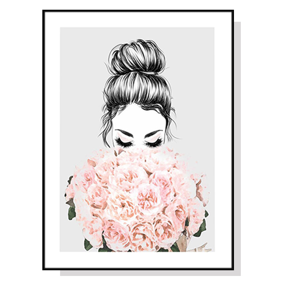 Roses Girl Wall Art – 80cm x 120cm Black Frame Canvas