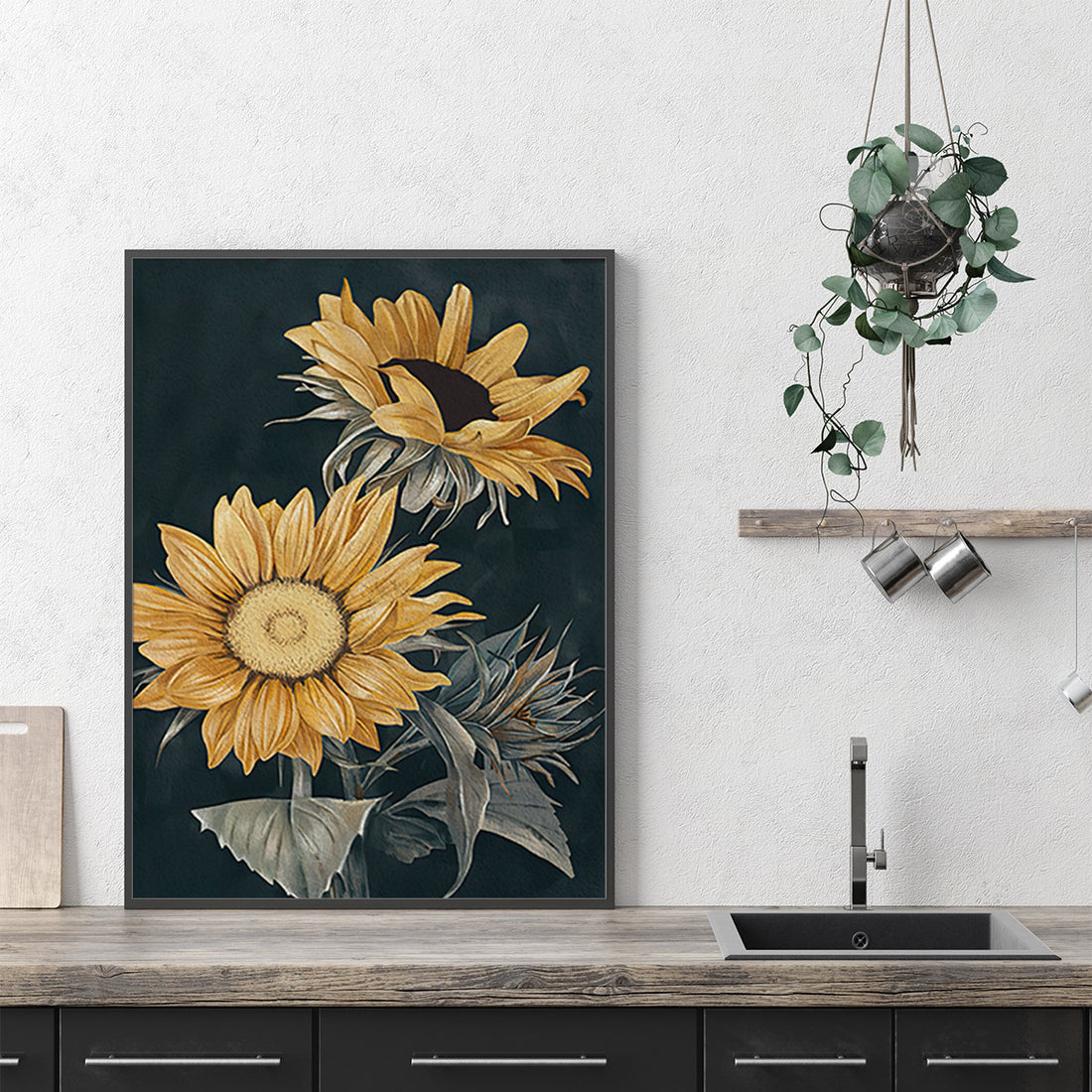 Sunflowers Wall Art – 80cm x 120cm Black Frame Canvas