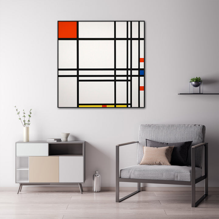 Abstract Art by Piet Mondrian – 90x90cm Black Frame Canvas