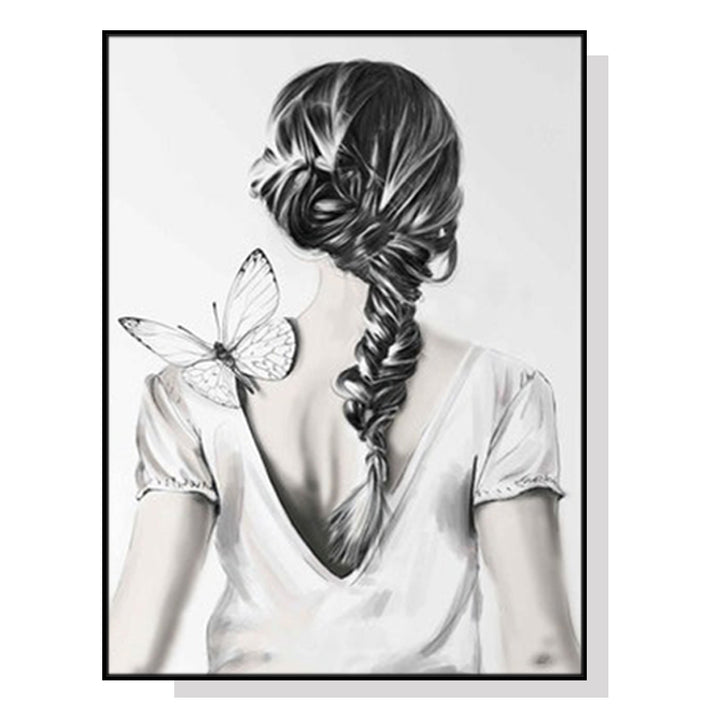 Woman Back With Butterfly Wall Art – 80x120cm Black Frame Canvas