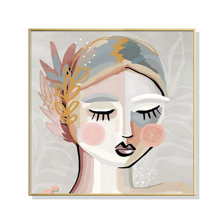 Calm Girl Wall Art – 80cm x 80cm Gold Frame Canvas