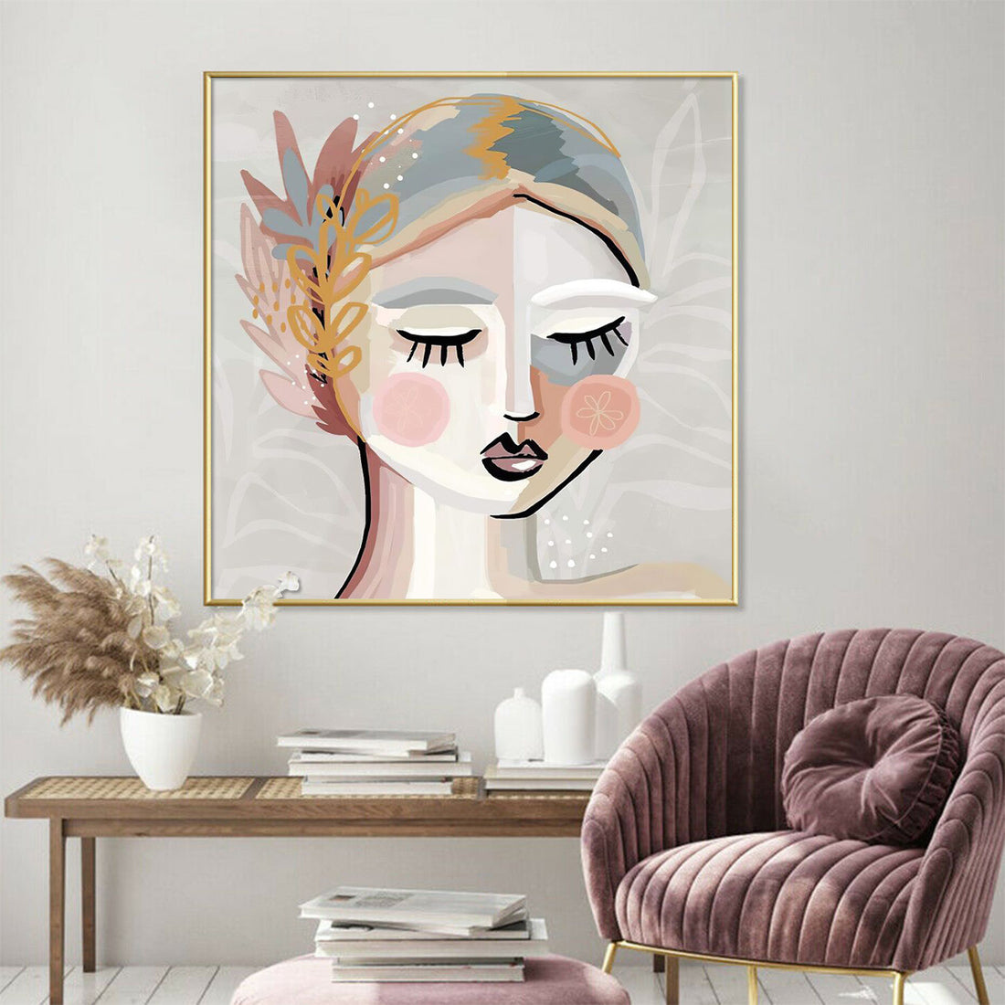 Calm Girl Wall Art – 80cm x 80cm Gold Frame Canvas