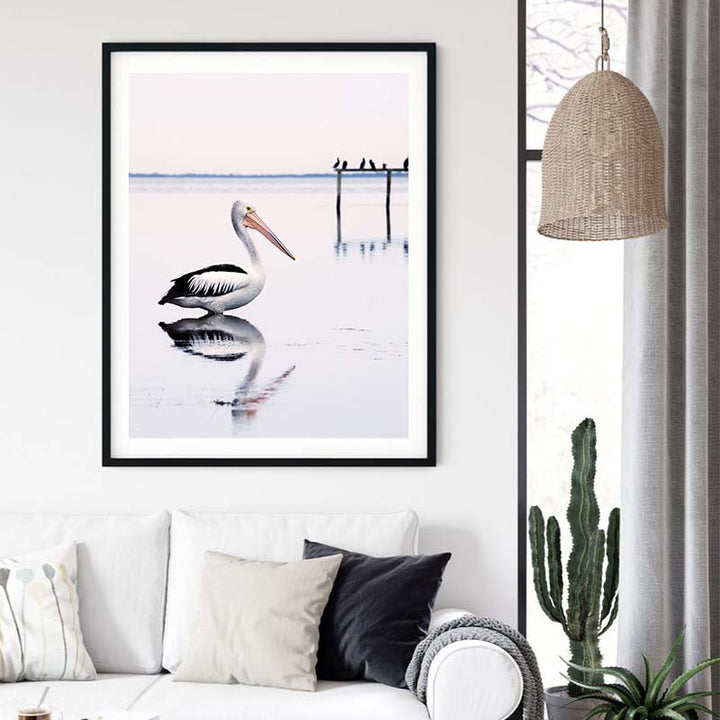 Pelican Wall Art – 80cm x 120cm Black Frame Canvas