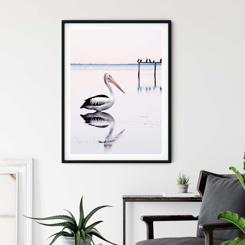 Pelican Wall Art – 80cm x 120cm Black Frame Canvas