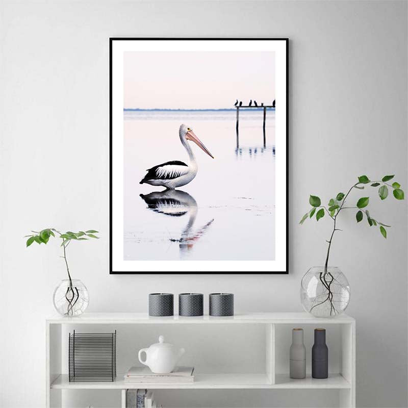 Pelican Wall Art – 80cm x 120cm Black Frame Canvas