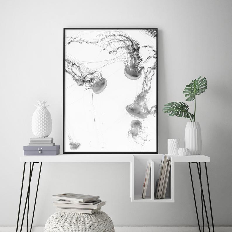 Jellyfish Wall Art – 80x120cm Black Frame Canvas