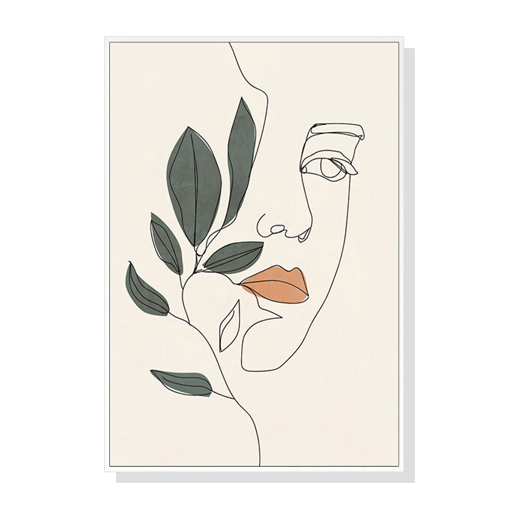 Line Art Girl Face Wall Art – 80x120cm White Frame Canvas