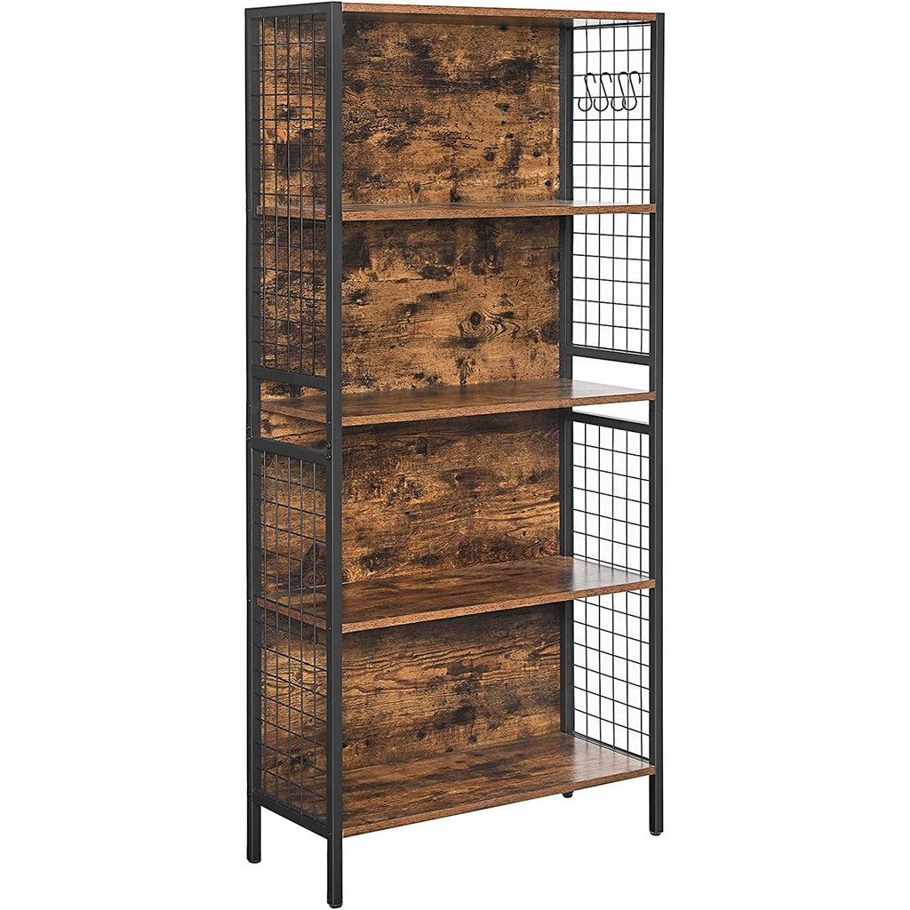 4-Tier Bookcase Office Storage Shelf – Rustic Brown and Black