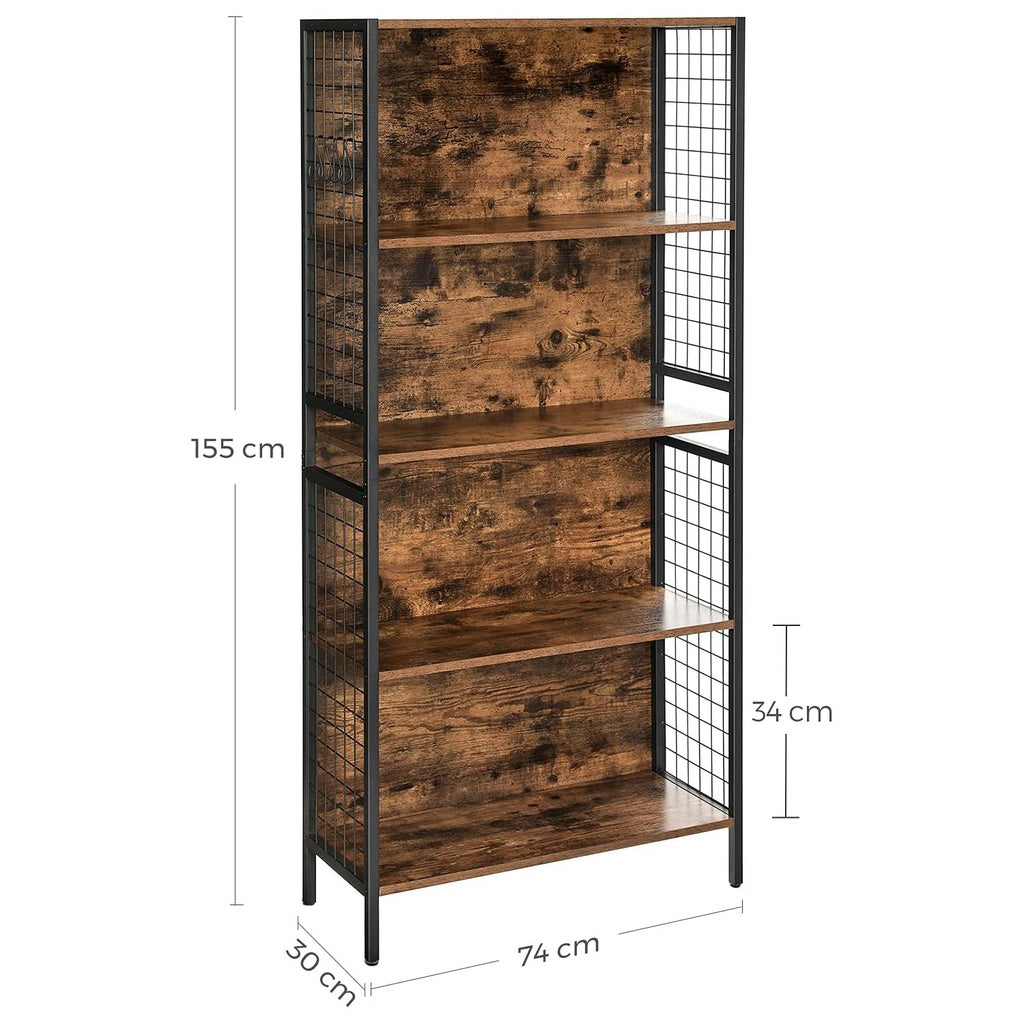 4-Tier Bookcase Office Storage Shelf – Rustic Brown and Black