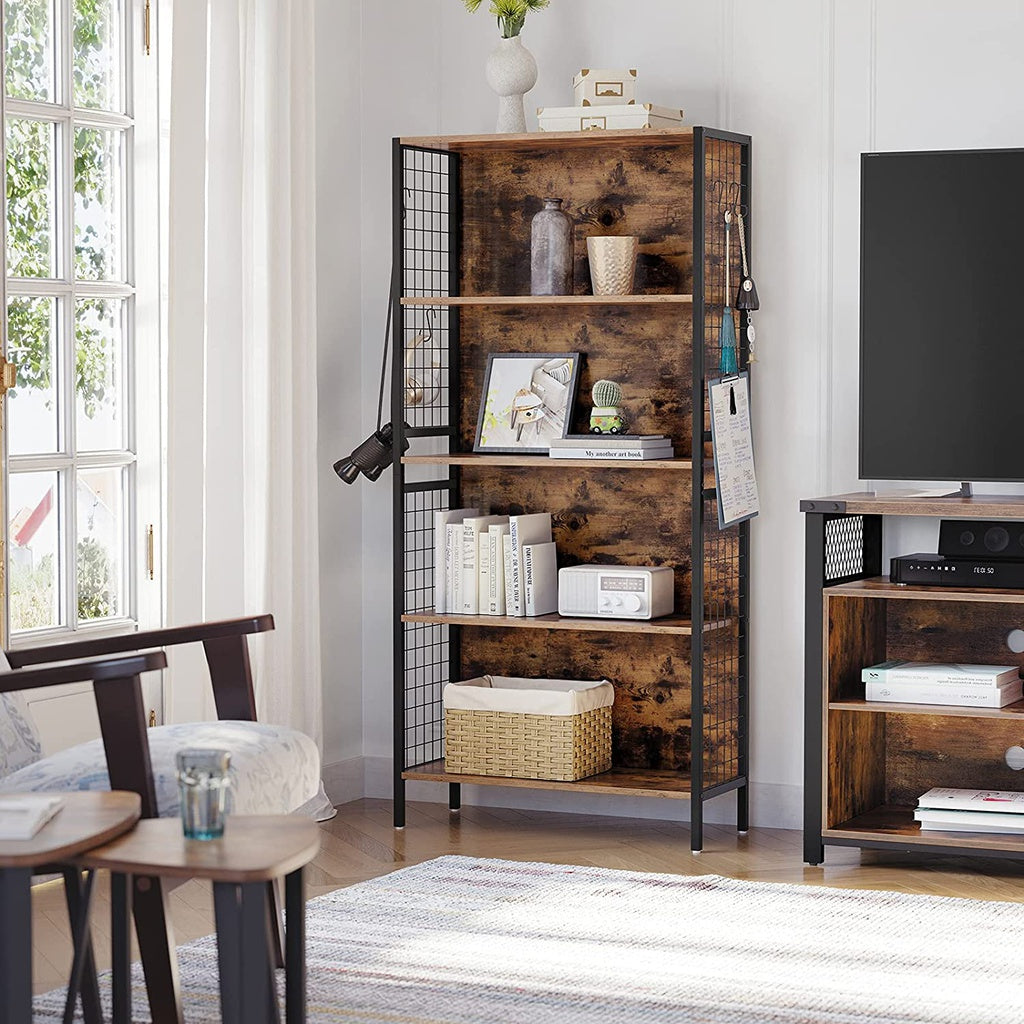 4-Tier Bookcase Office Storage Shelf – Rustic Brown and Black