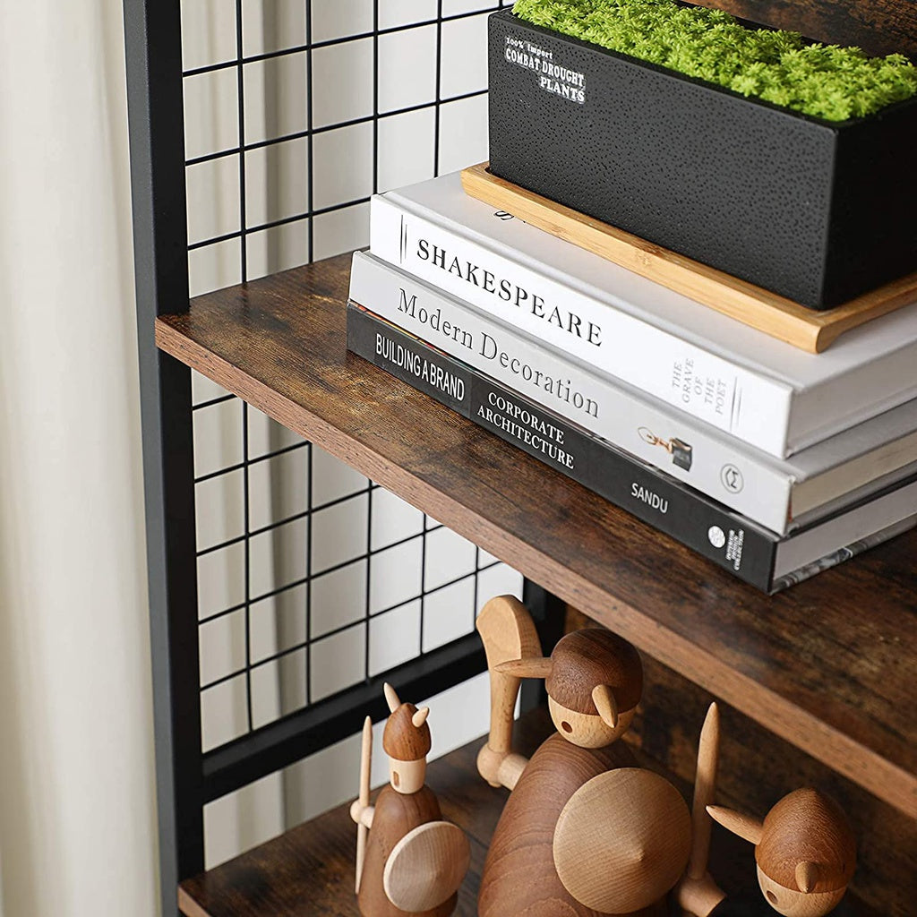 4-Tier Bookcase Office Storage Shelf – Rustic Brown and Black