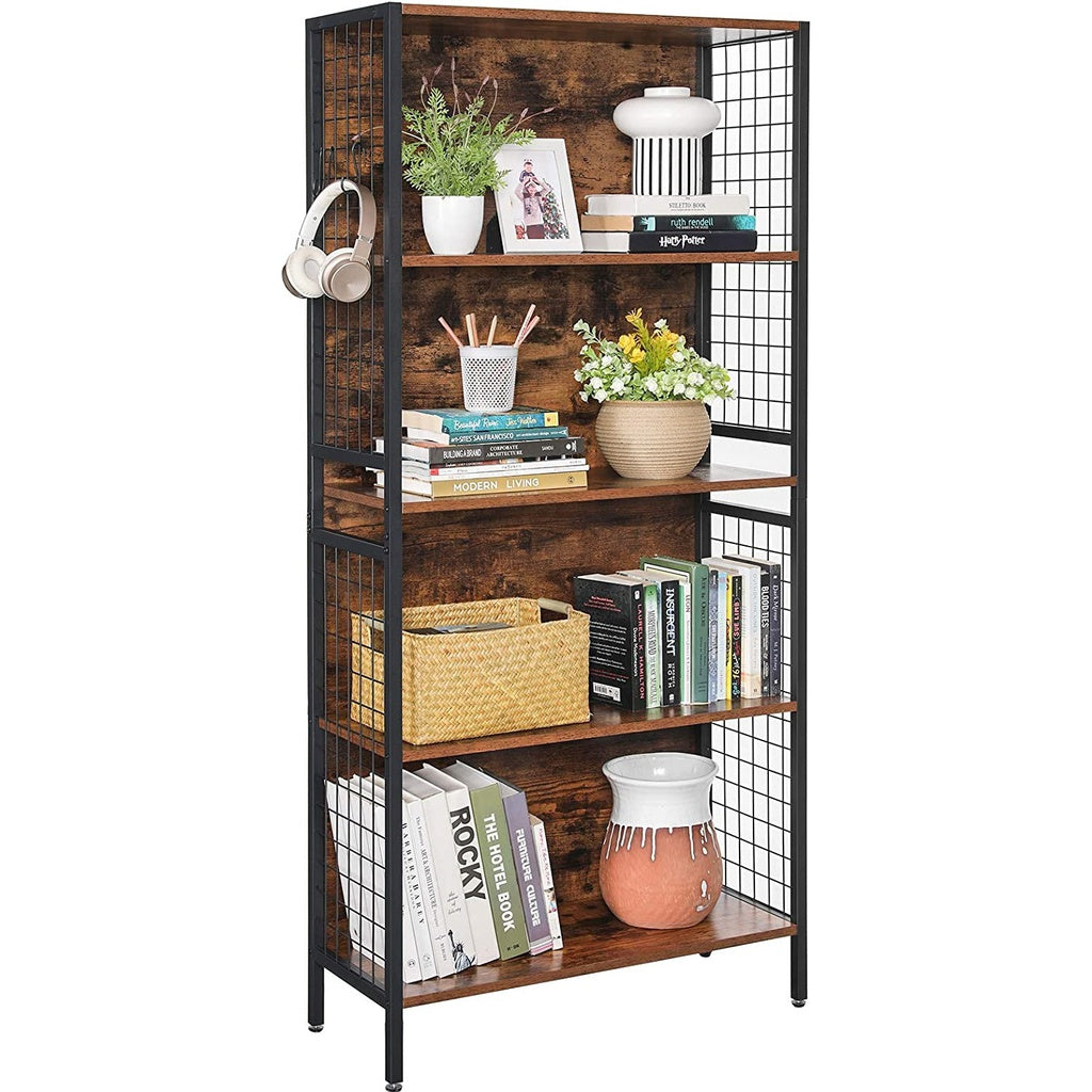 4-Tier Bookcase Office Storage Shelf – Rustic Brown and Black