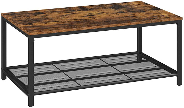 Industrial Rustic Brown Coffee Table with Mesh Storage Shelf-Furniture > Living Room > Coffee Tables-Nomica Living