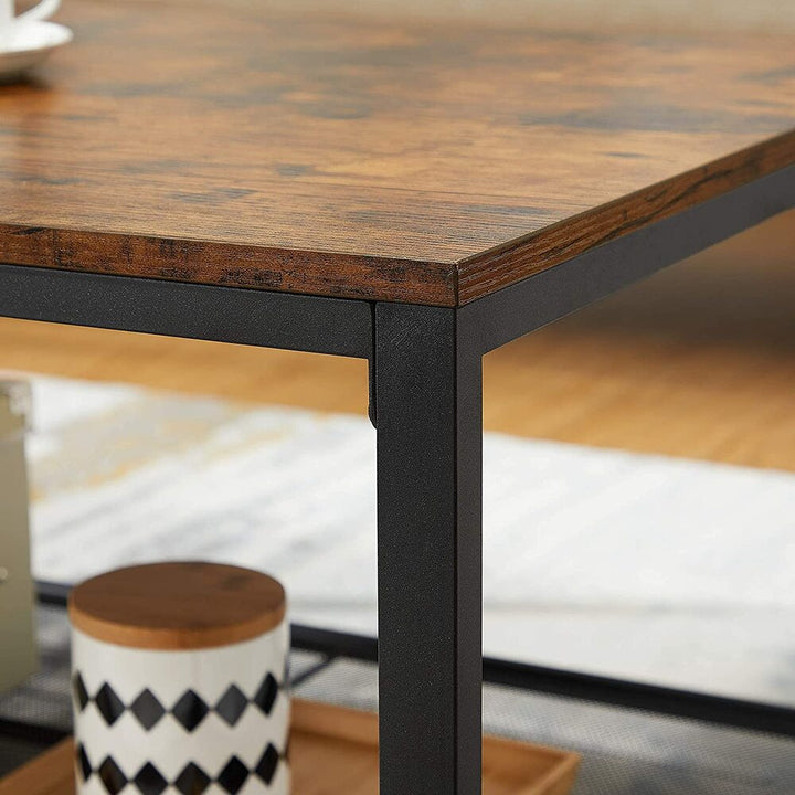 Industrial Rustic Brown Coffee Table with Mesh Storage Shelf-Furniture > Living Room > Coffee Tables-Nomica Living