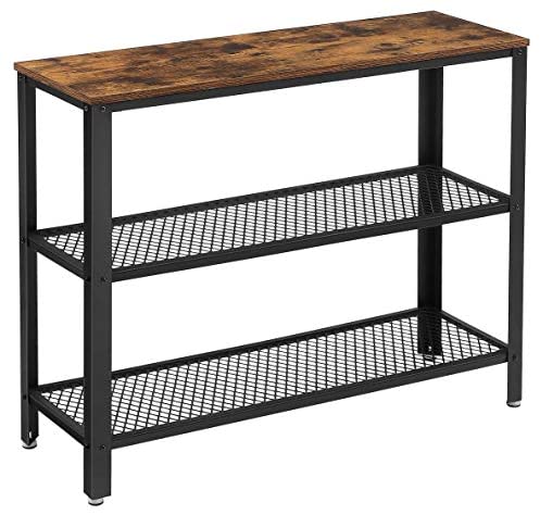 Industrial Mesh Shelf Console Table in Rustic Brown and Black-Furniture > Living Room > Side Tables-Nomica Living