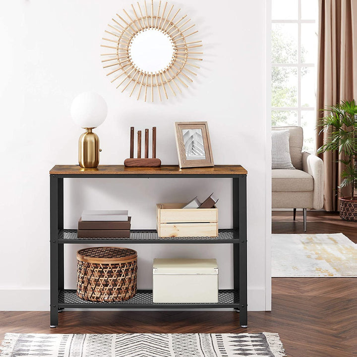 Industrial Mesh Shelf Console Table in Rustic Brown and Black-Furniture > Living Room > Side Tables-Nomica Living