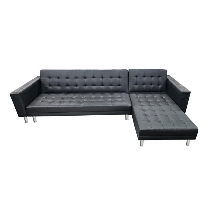 Faux Leather Corner Sofa Bed with Chaise - Black-Furniture > Sofas > Sofas & Sofa Beds-Nomica Living