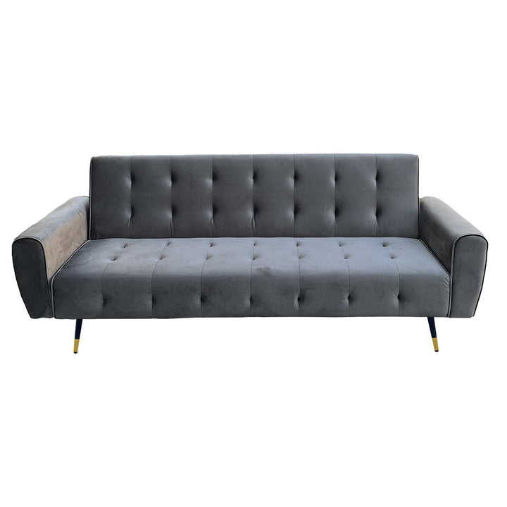 Ava 3-Seater Tufted Velvet Sofa Bed - Dark Grey-Furniture > Sofas > Sofas & Sofa Beds-Nomica Living